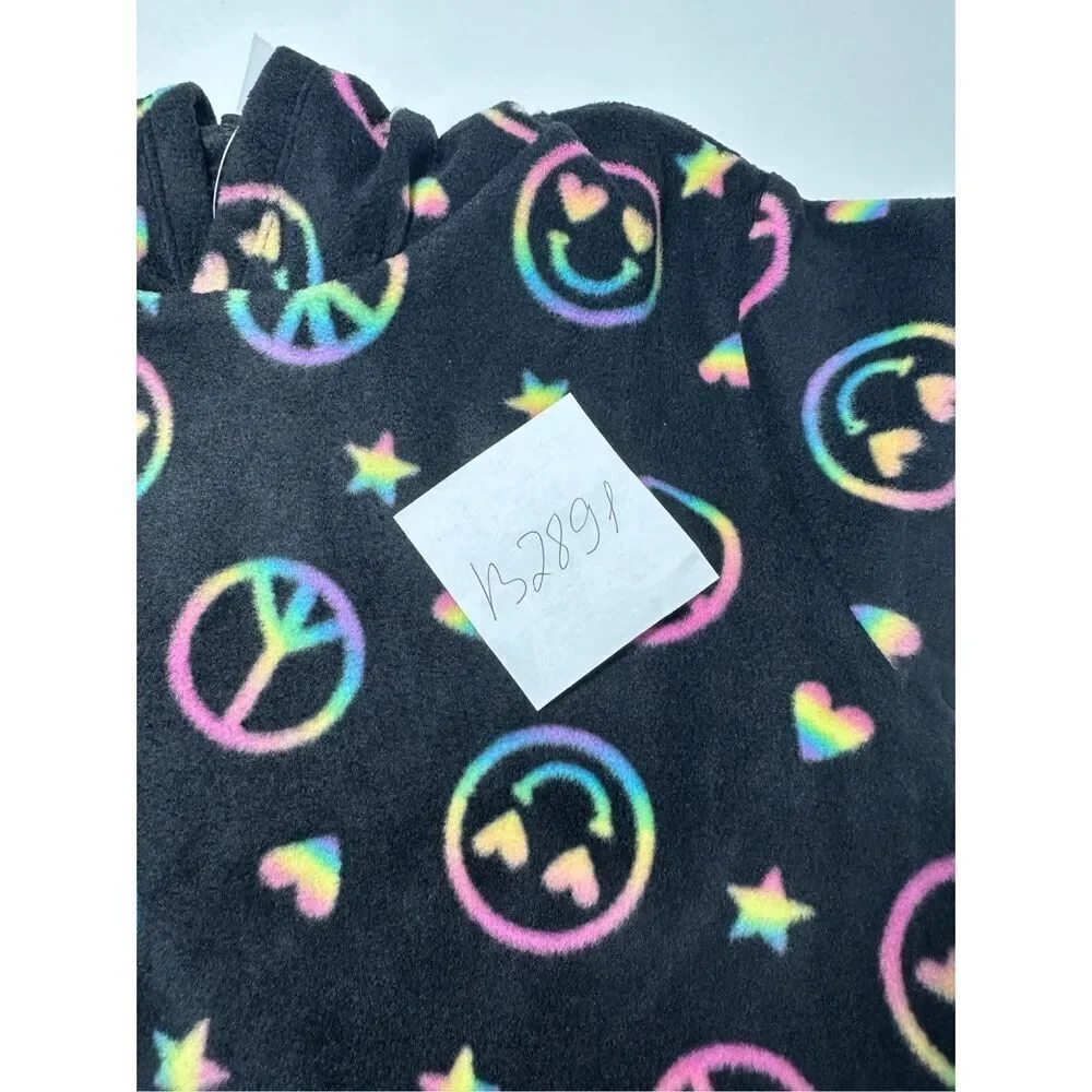 NWT The Children’s Place Girls Print Fleece Hoodie Black Size L (10-12)